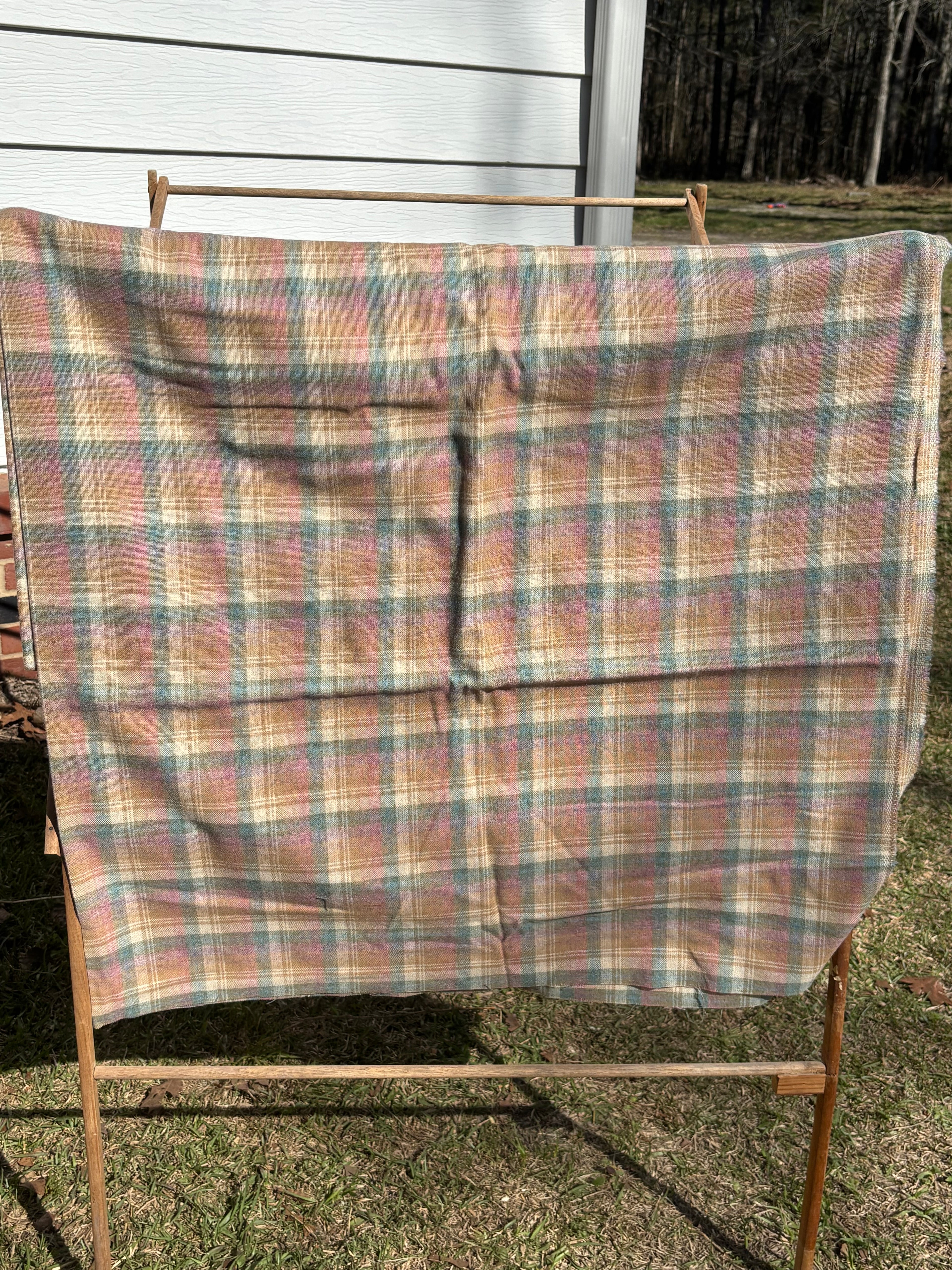 Bundle 8 Vintage Fabric Bundle Plaid Utility Weight & Sheer Pink Fabric Large Cuts (2 Pieces)