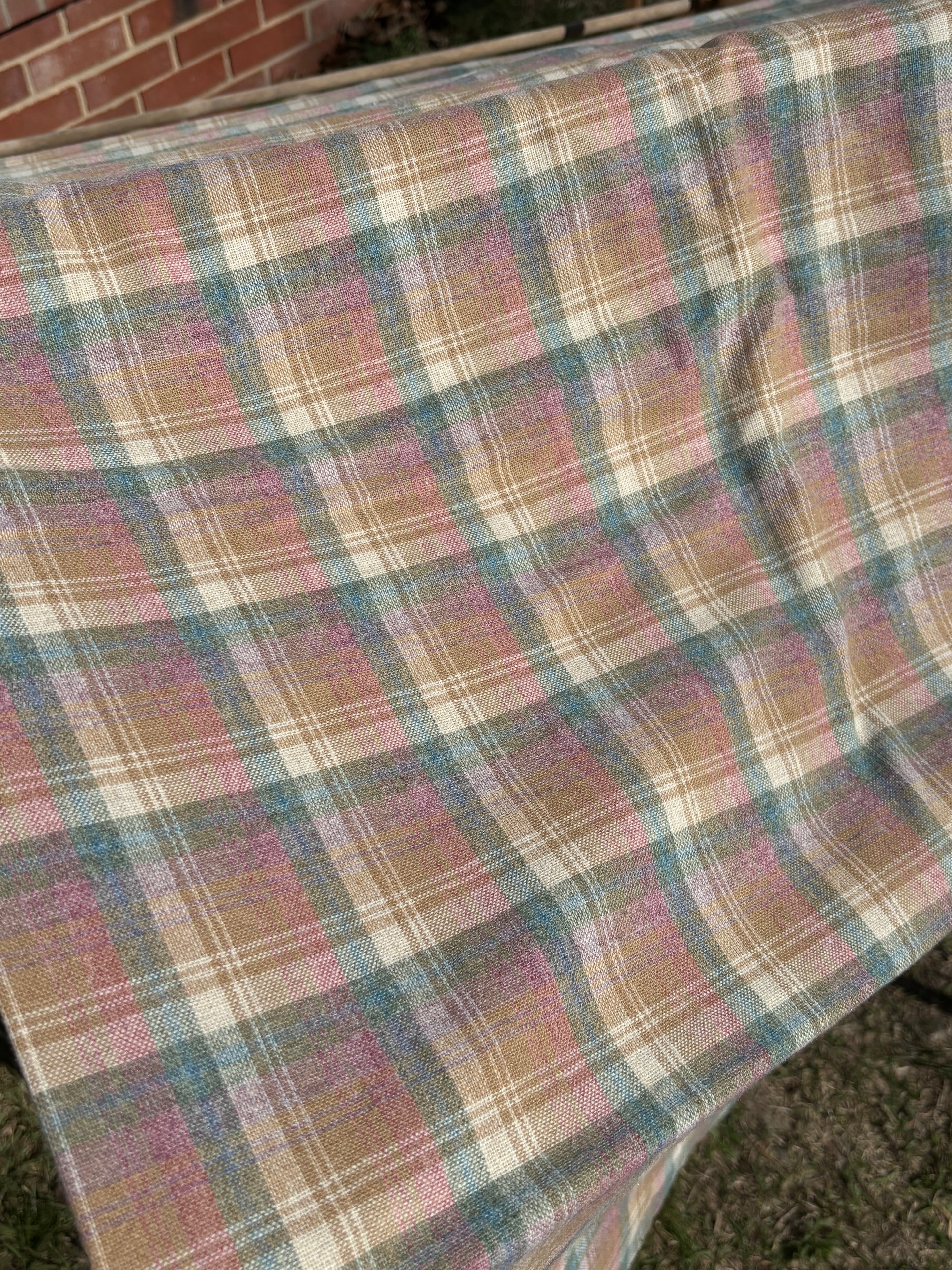 Bundle 8 Vintage Fabric Bundle Plaid Utility Weight & Sheer Pink Fabric Large Cuts (2 Pieces)