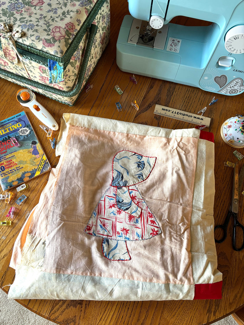 Vintage Holly Hobbie Quilt Top Hand Pieced 63” x 83” Unfinished Quilt