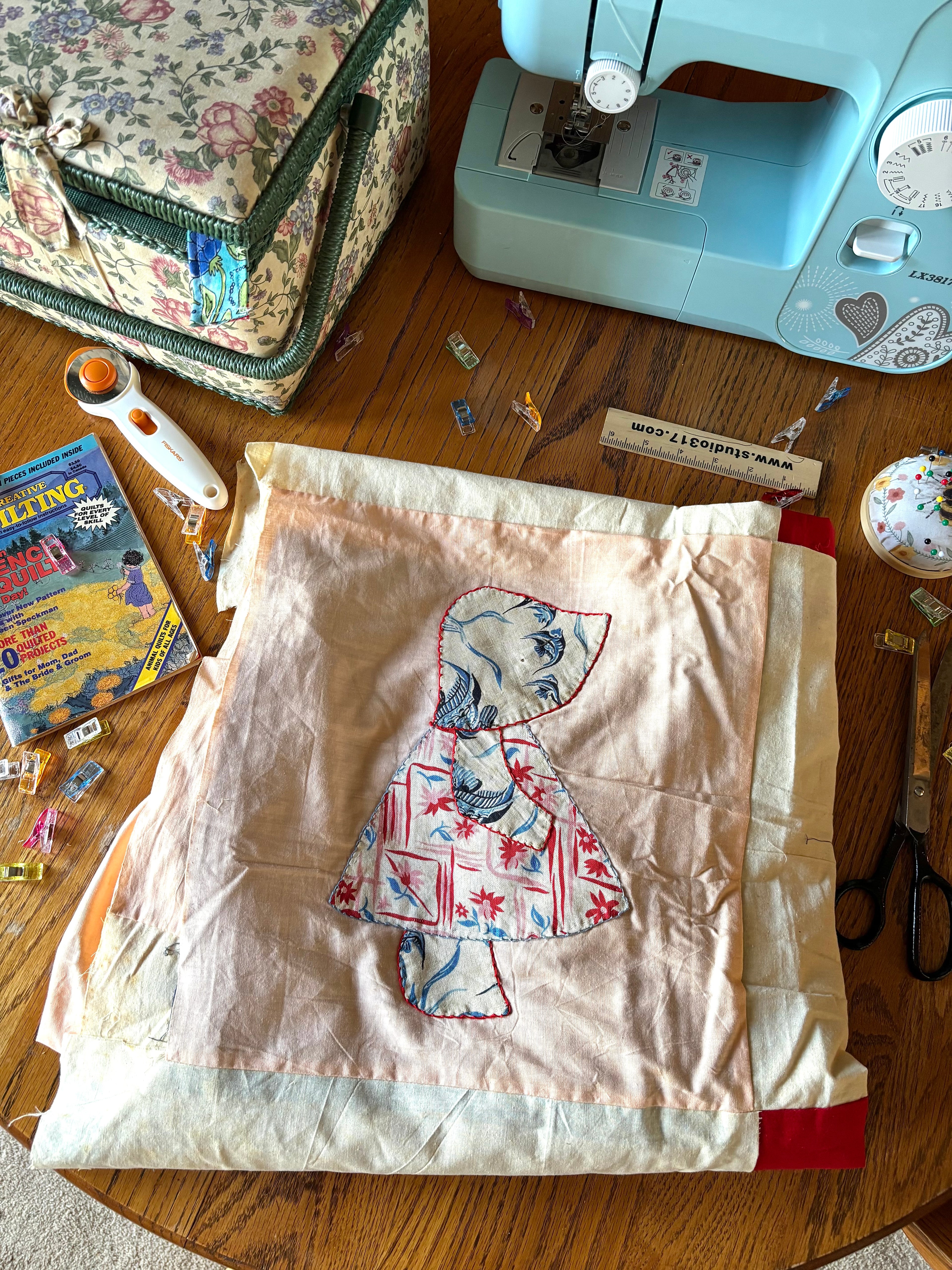 Vintage Holly Hobbie Quilt Top Hand Pieced 63” x 83” Unfinished Quilt