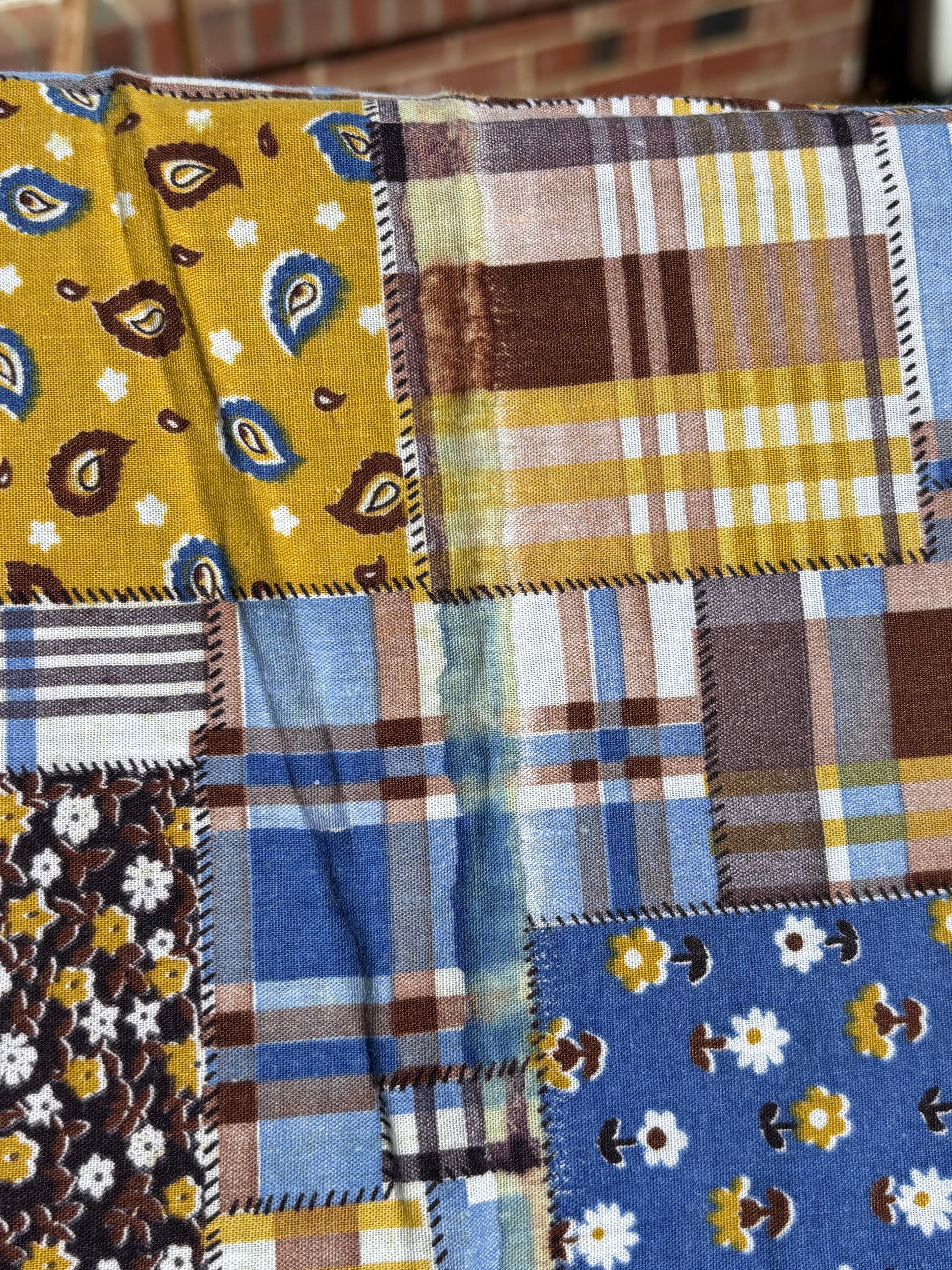 Vintage Patchwork Print Fabric Faux Quilt Block Cotton Country Style