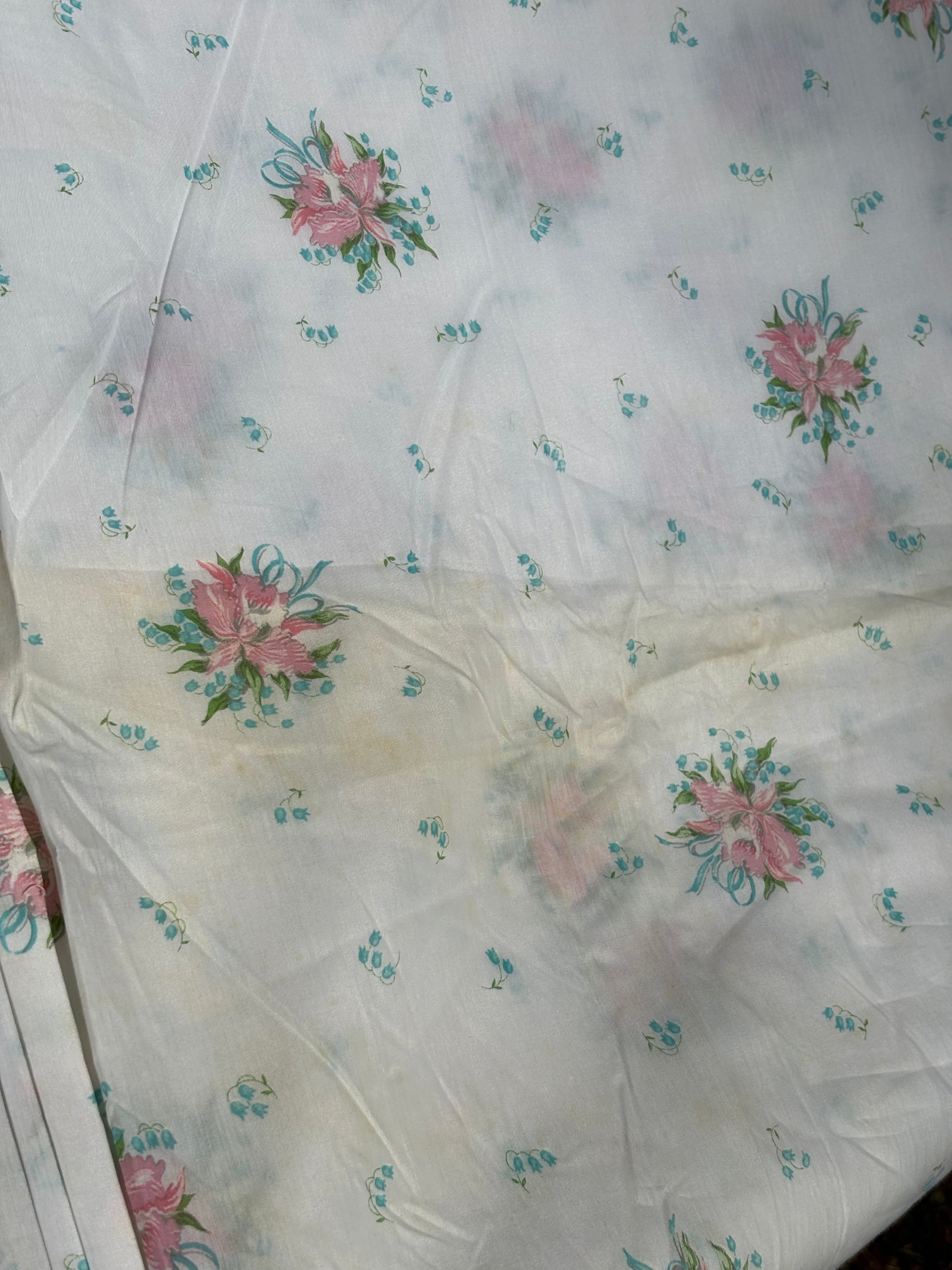 Bundle 7 Vintage Fabric Bundle Green Utility Fabric & Sheer Floral Yardage (Large Cuts, As-Is)