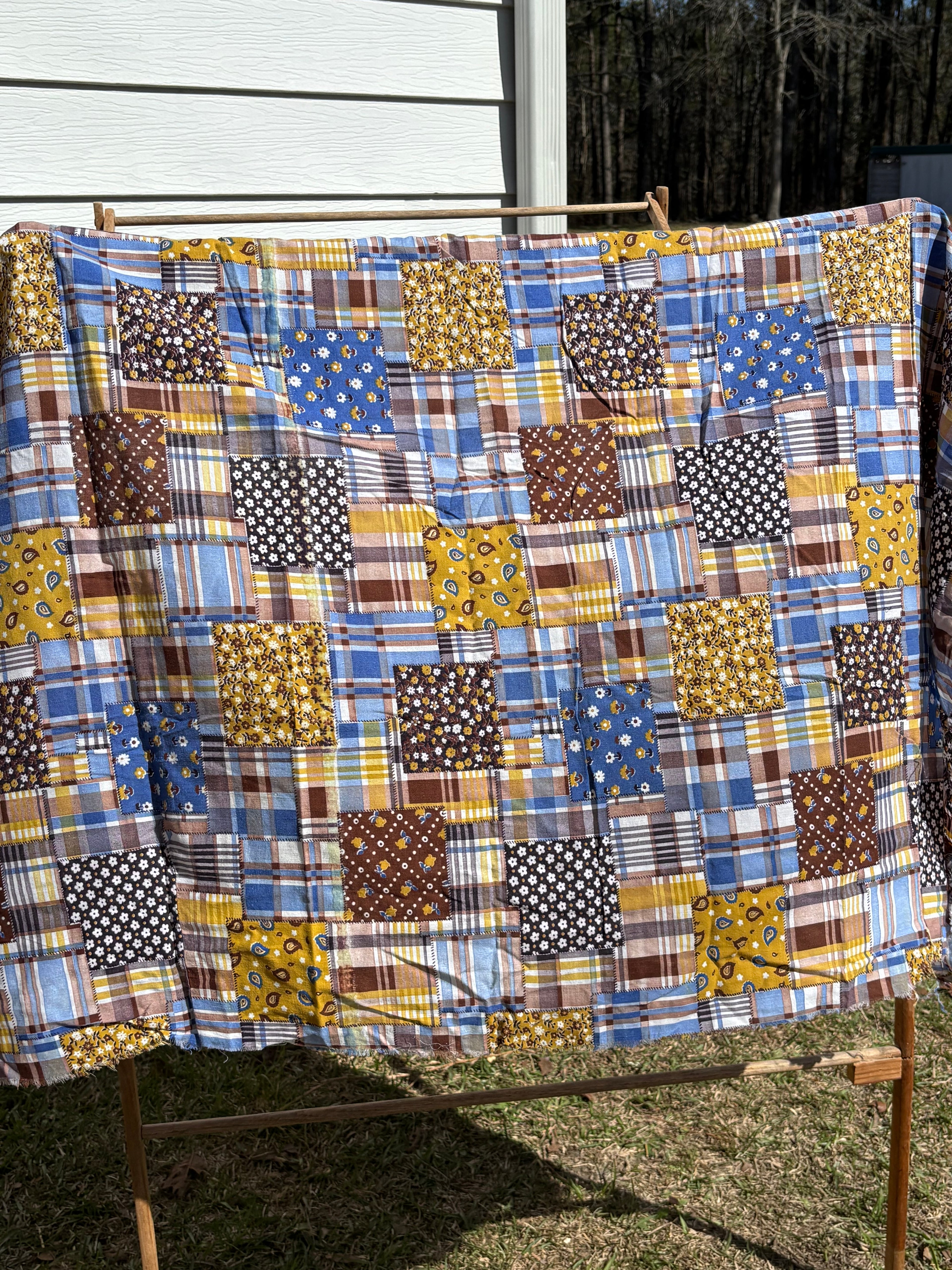 Vintage Patchwork Print Fabric Faux Quilt Block Cotton Country Style