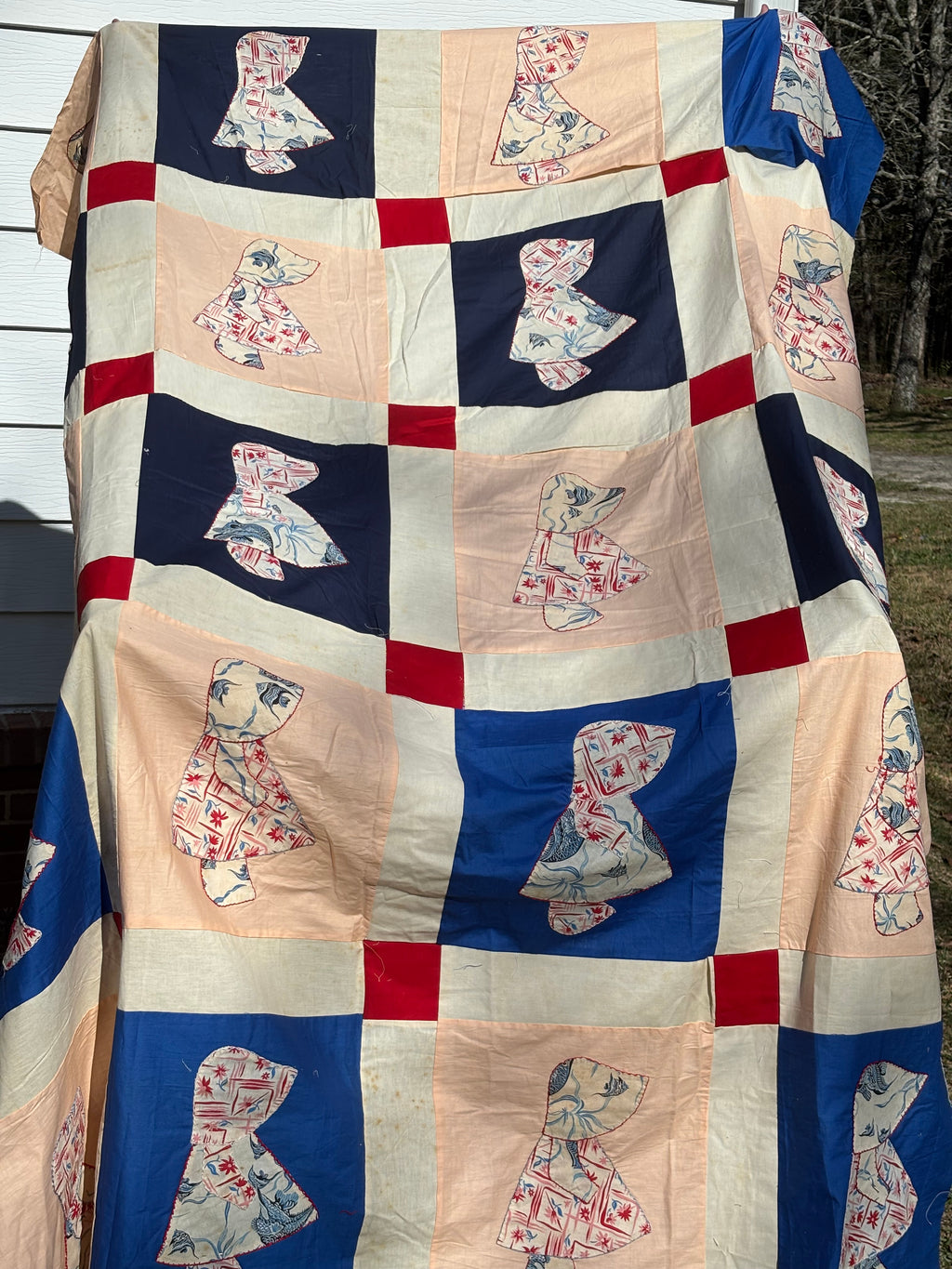 Vintage Holly Hobbie Quilt Top Hand Pieced 63” x 83” Unfinished Quilt