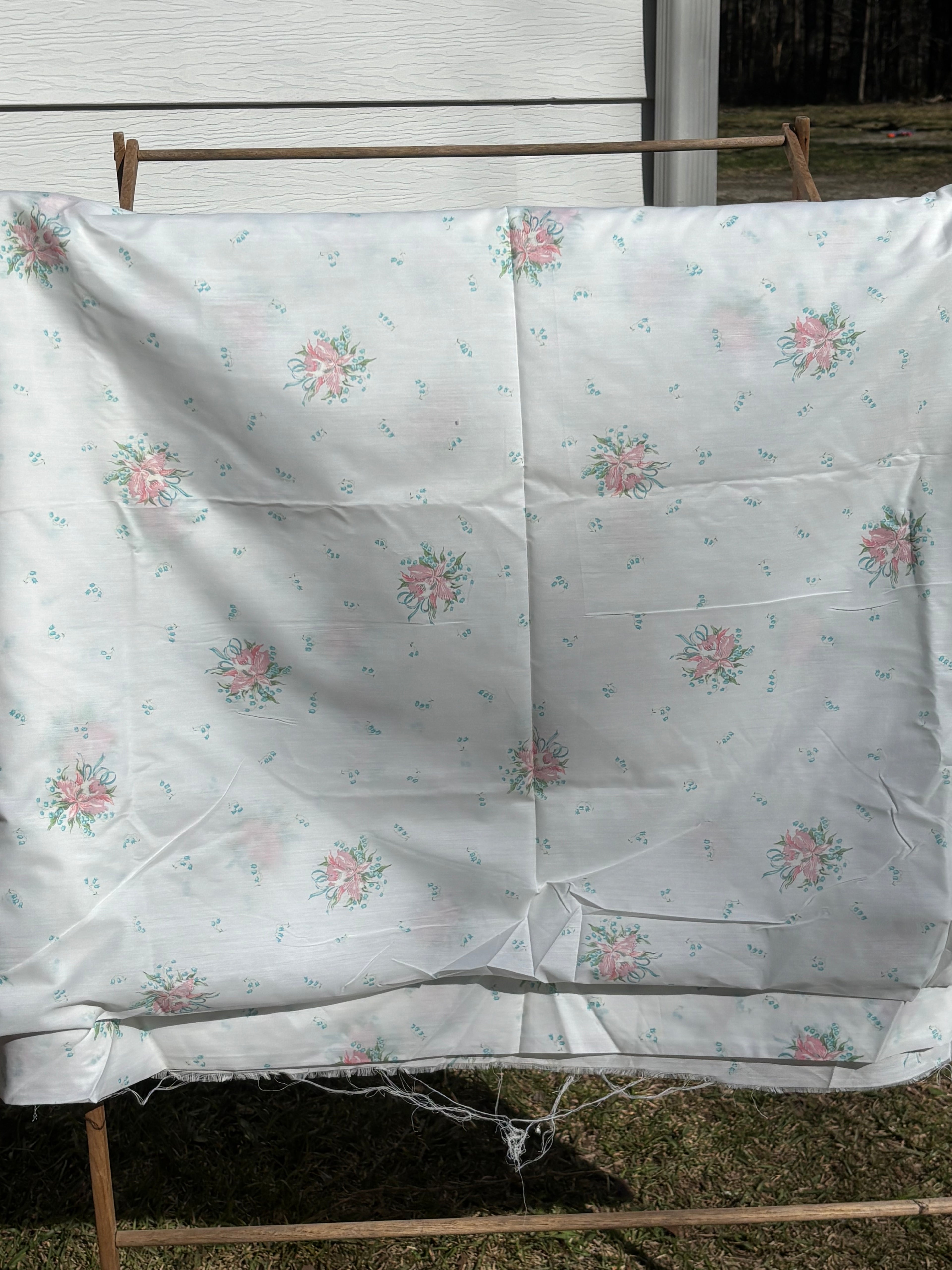 Bundle 7 Vintage Fabric Bundle Green Utility Fabric & Sheer Floral Yardage (Large Cuts, As-Is)