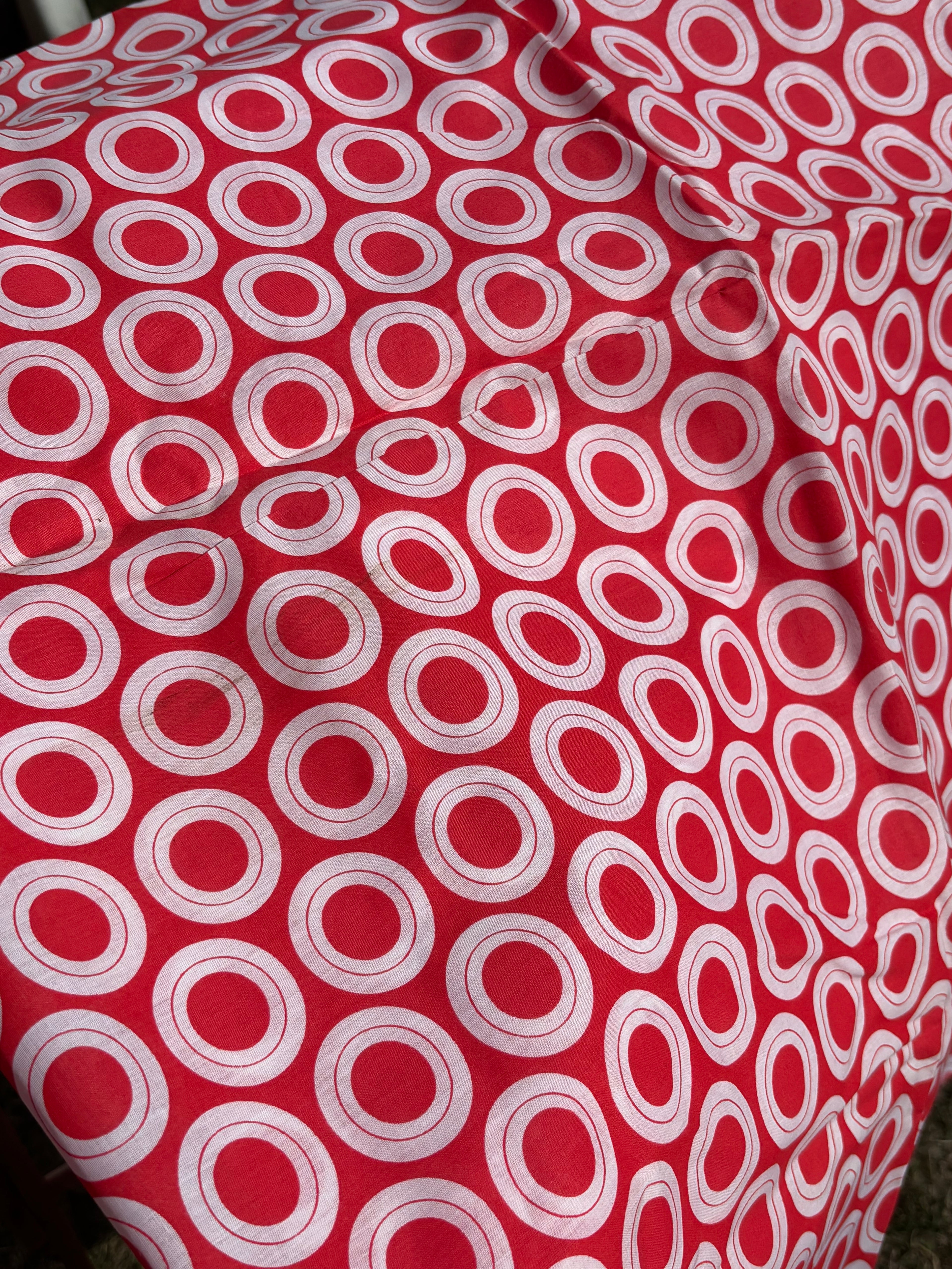 Vintage 1950s Red Geometric Circle Fabric Extra Long Yardage Cotton 45” x 212”