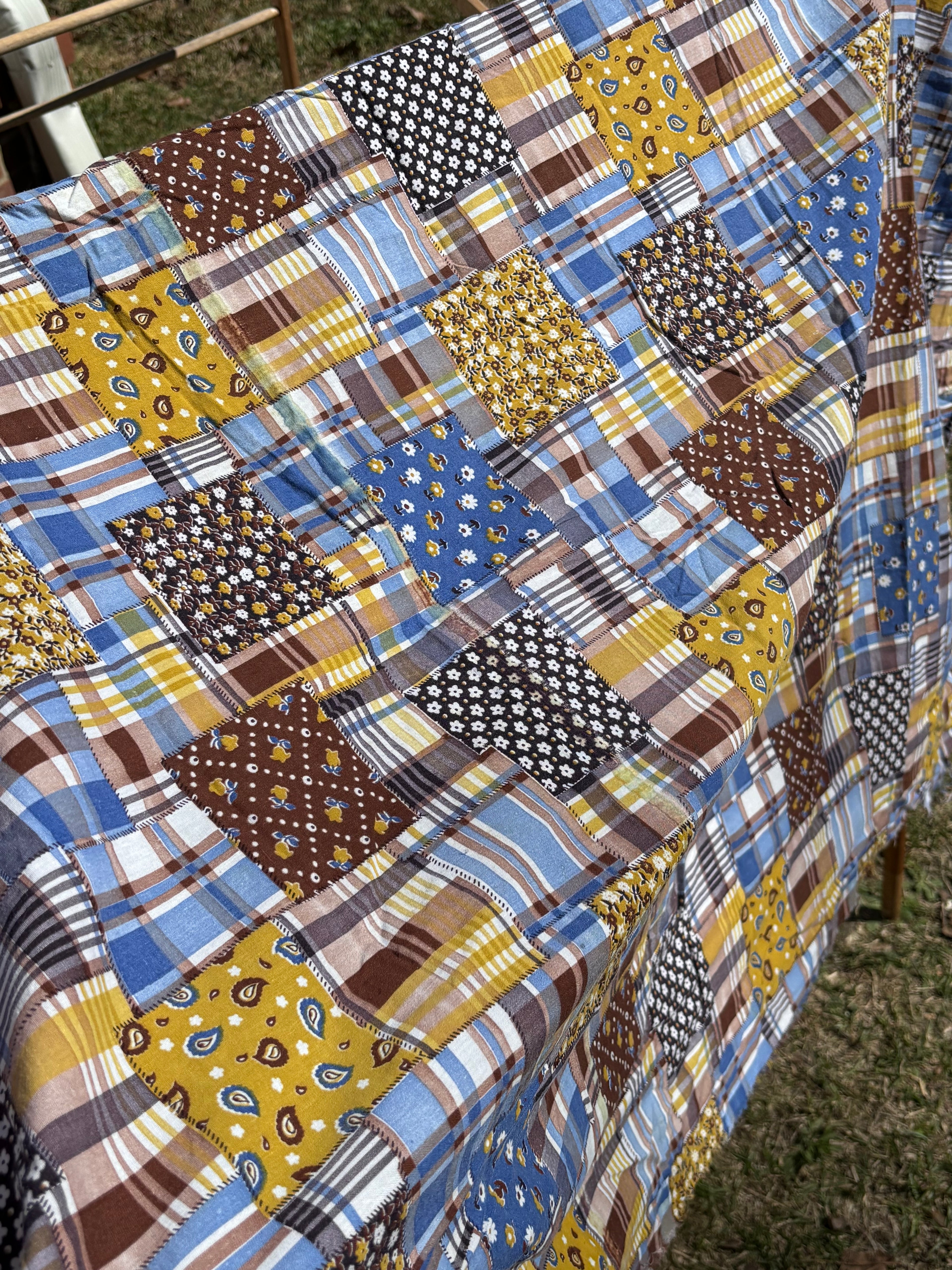 Vintage Patchwork Print Fabric Faux Quilt Block Cotton Country Style