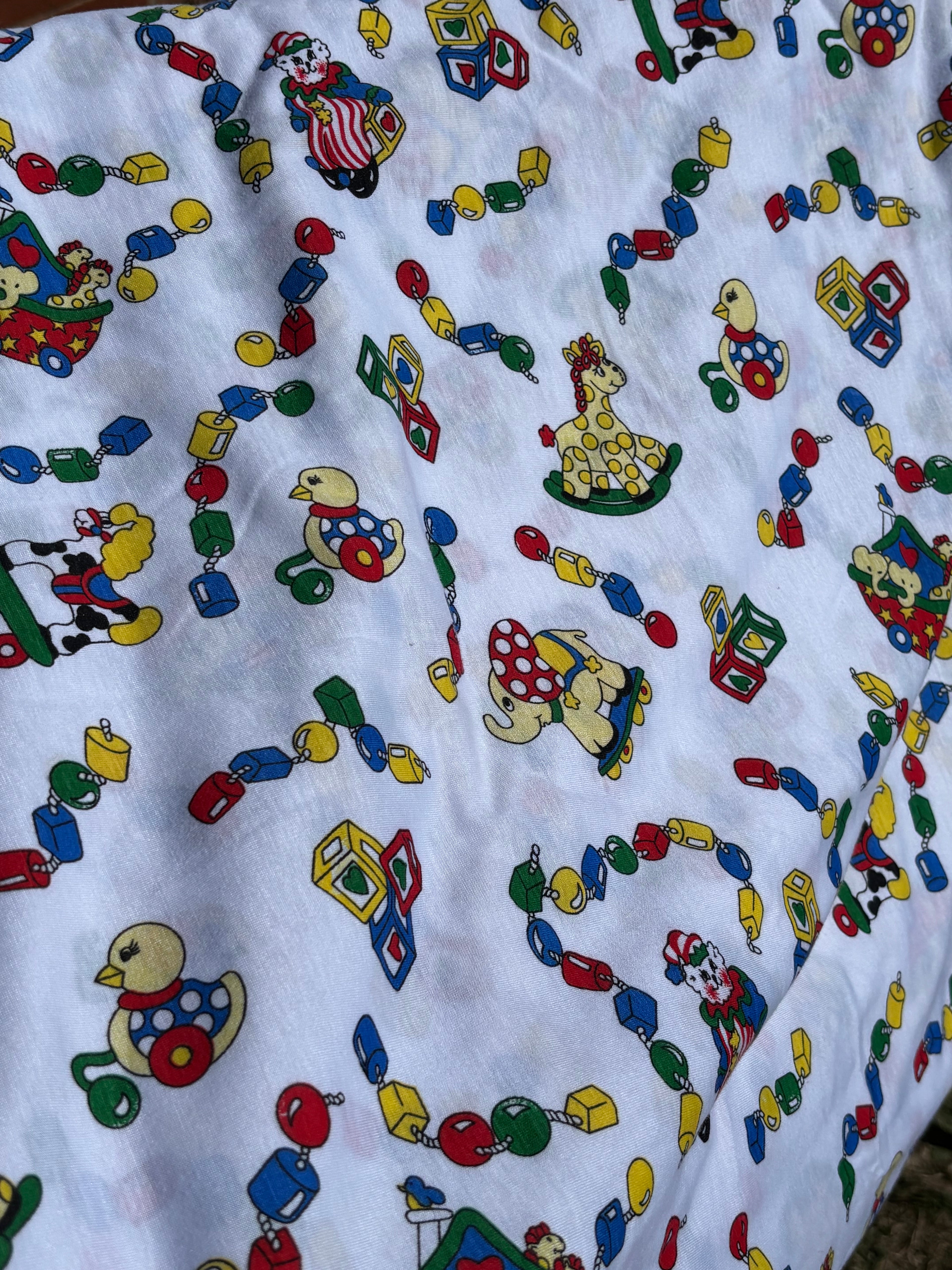 Vintage Knit Fabric Toy Print Novelty Cotton Stretch Fabric 61” x 120”