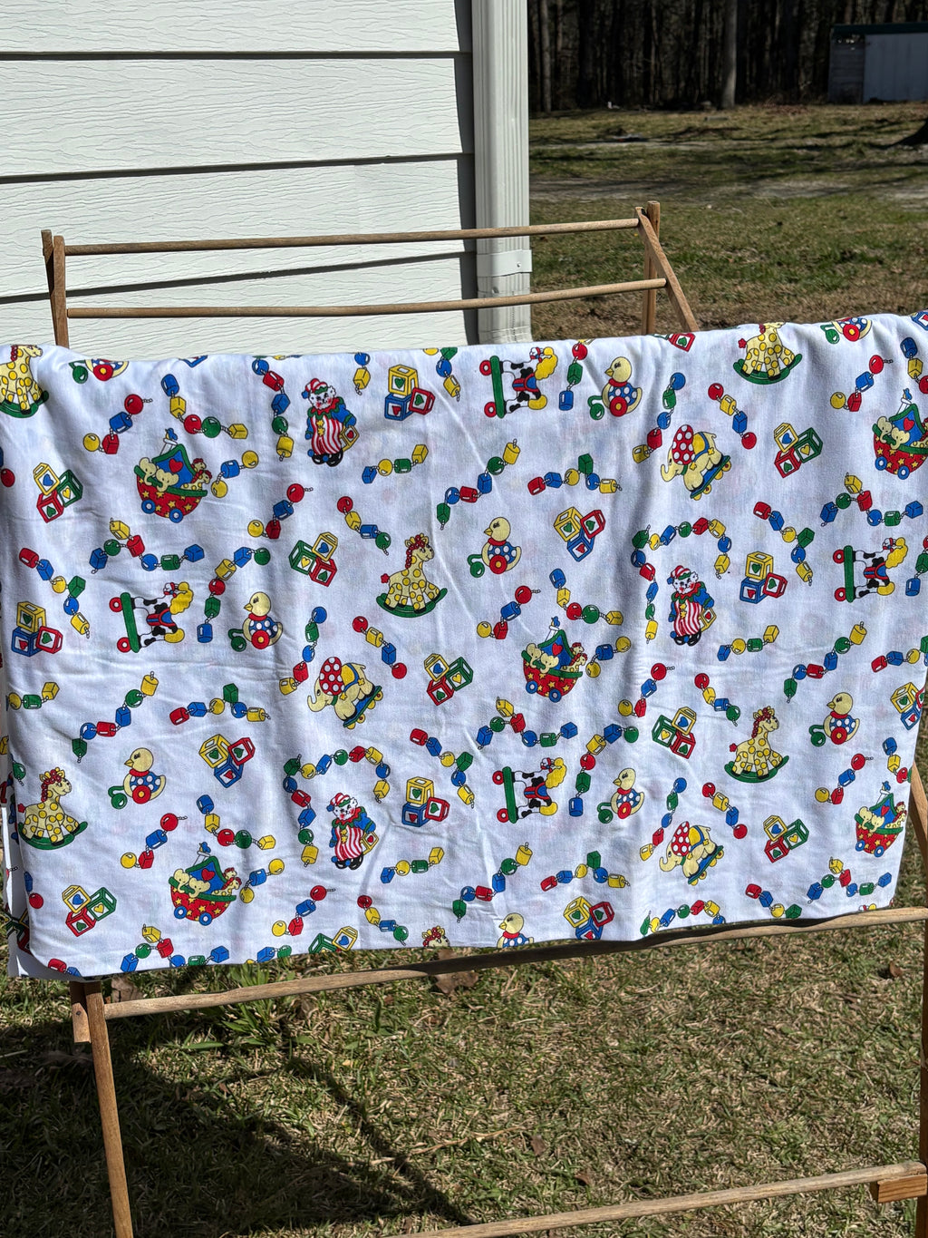 Vintage Knit Fabric Toy Print Novelty Cotton Stretch Fabric 61” x 120”
