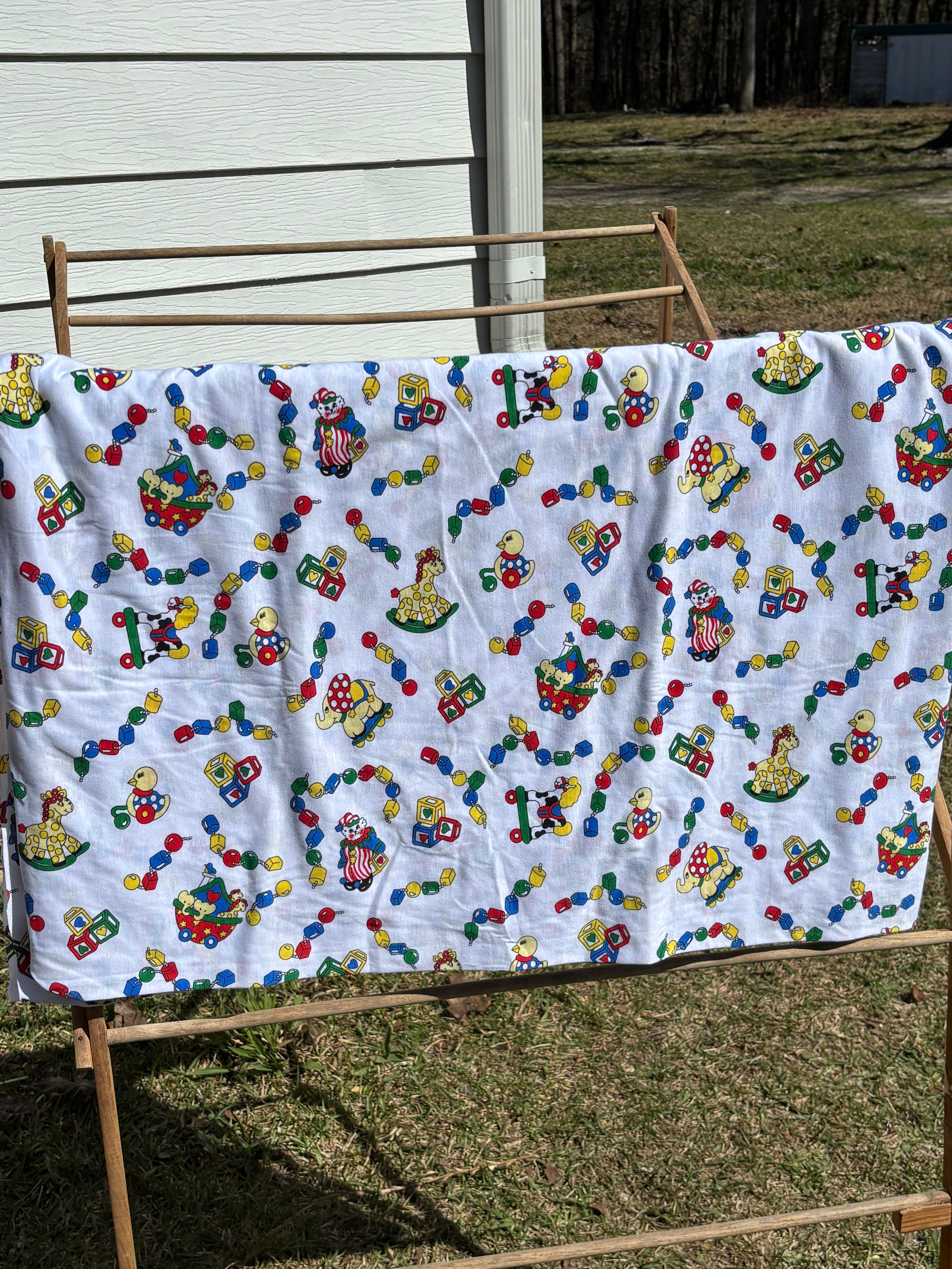 Vintage Knit Fabric Toy Print Novelty Cotton Stretch Fabric 61” x 120”